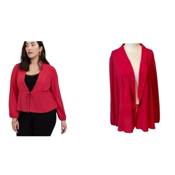 Fuchsia Pink Crepe Tie Front Peplum Jacket, size 5 lightweight, Barbie core - Picture 13 of 13